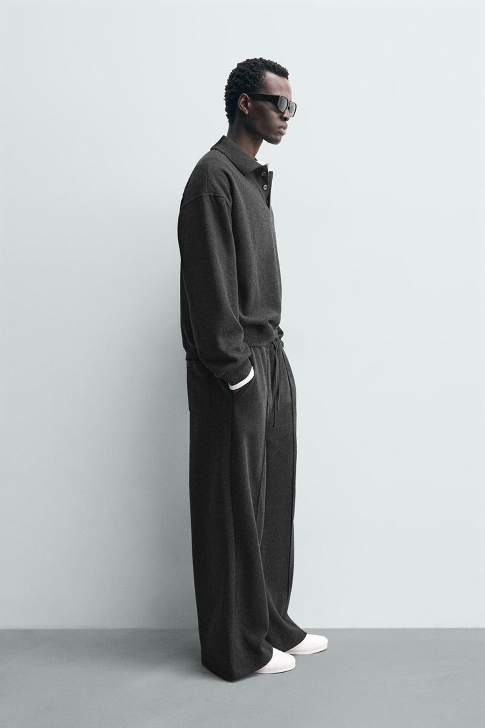 ZARA ТОЛСТОВКА ПОЛО С ТЕКСТУРОЙ, ТЕМНО-СЕРЫЙ