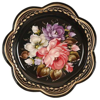 Жостовский поднос декоративный, размер 18 см (A1), металлический