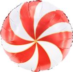 Шар (18''/46 см) Круг, Леденец, Золотая полоска, Белый/Красный, 1 шт.