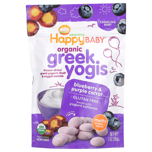 Happy Family Organics, Happy Baby®, органический греческий йогурт, для крошка, голубика и фиолетовая морковь, 28 г (1 унция)
