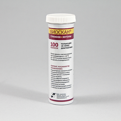 Биоскан Глюкоза+кетоны в моче, 100 полосок, 1уп.