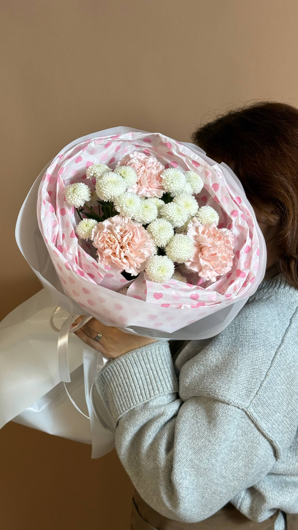 Букет «маршмелоу» S хризантема Ньютон, диантусы