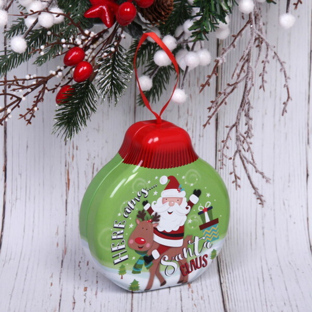 Банка жестяная «Шарик» 13*12*4см Санта на олене