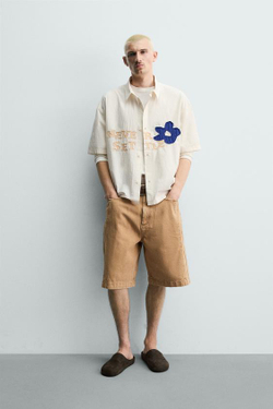 ZARA ШОРТЫ BAGGY FIT С ПУГОВИЦАМИ, РЫЖЕВАТО-КОРИЧНЕВЫЙ