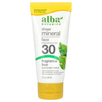 Alba Botanica, прозрачный минеральный солнцезащитный лосьон для лица, SPF 30, без отдушек, 59 мл (2 жидк. унции)