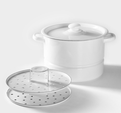 Мантоварка - позница, 7.5 л, 2 вставки, эмалированная, цилиндрическая, белая