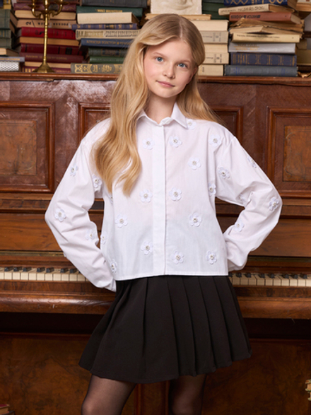 Рубашка для девочки белая с цветочками укороченная