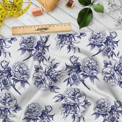 Ткань мембрана синие контуры цветов