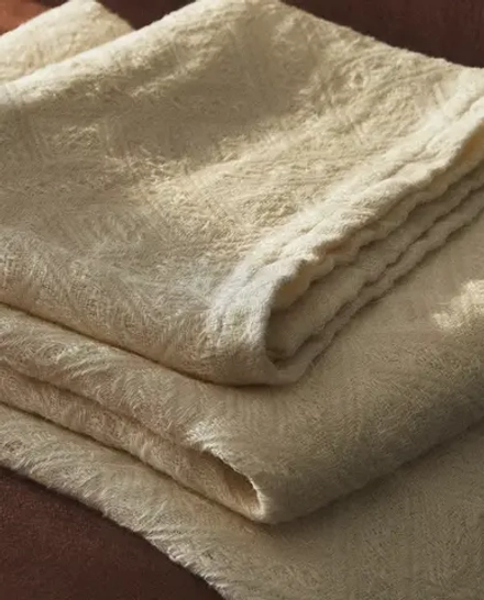 ZARA HOME ЖАККАРДОВЫЙ ЛЬНЯНОЙ ПЛЕД, ЭКРЮ