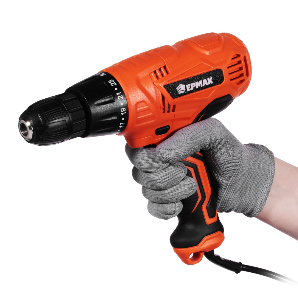 Дрель-Шуруповерт электрическая Ермак ДШЕ-10/400, 400Вт 0-750 об/мин коробка