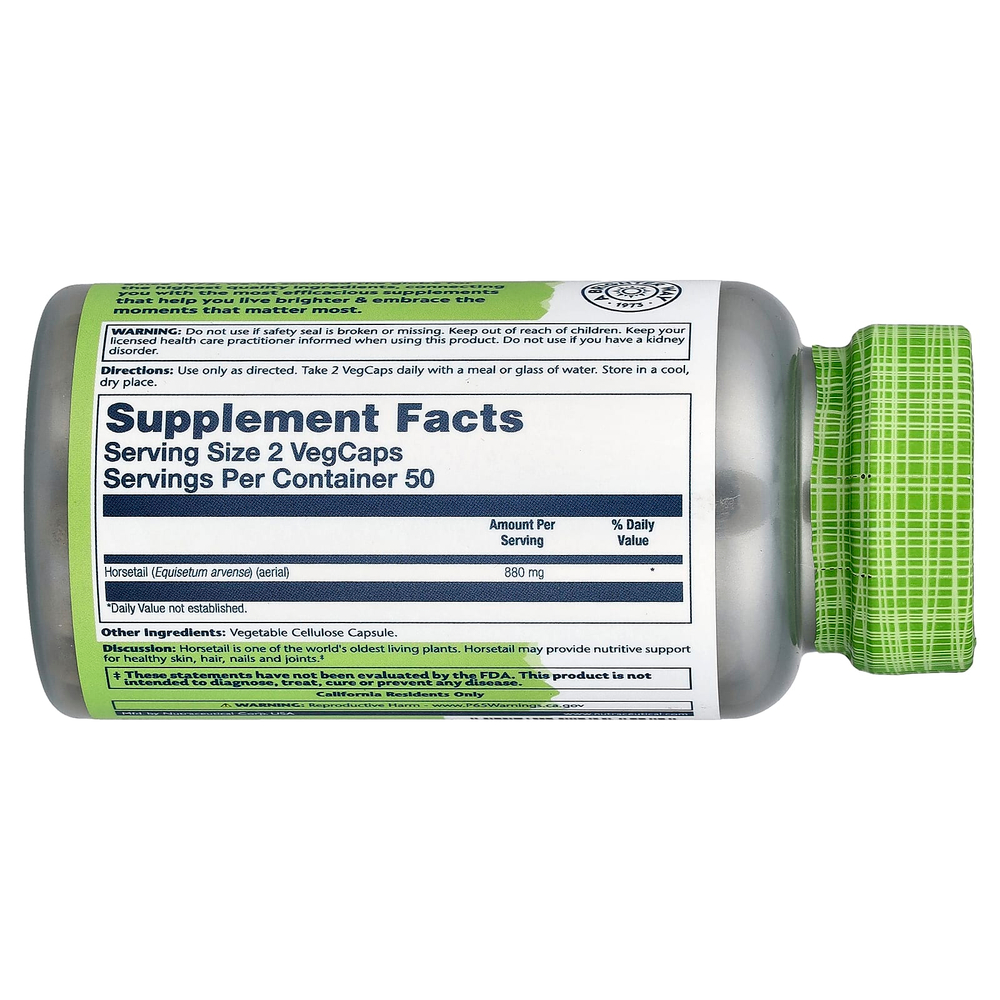 Solaray, True Herbs, хвощ, 100 растительных капсул (440 мг в 1 капсуле)