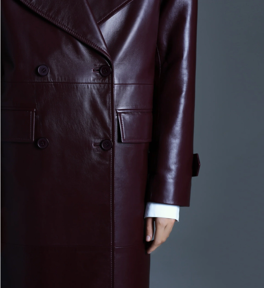 Плащ из натуральной кожи BURGUNDY, Бордовый