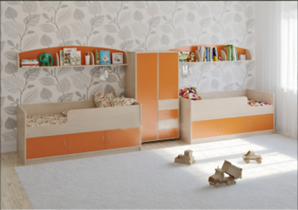 Детская стенка КарИВи Л-№19  Дуб Молочный Оранжевый