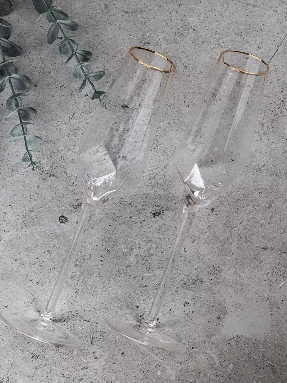 Набор бокалов для шампанского, 2шт 300мл, с золотой каймой