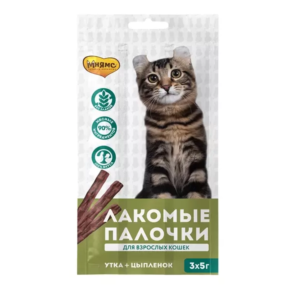 Мнямс лакомые палочки цыпленок, утка (1 упаковка/3 шт)