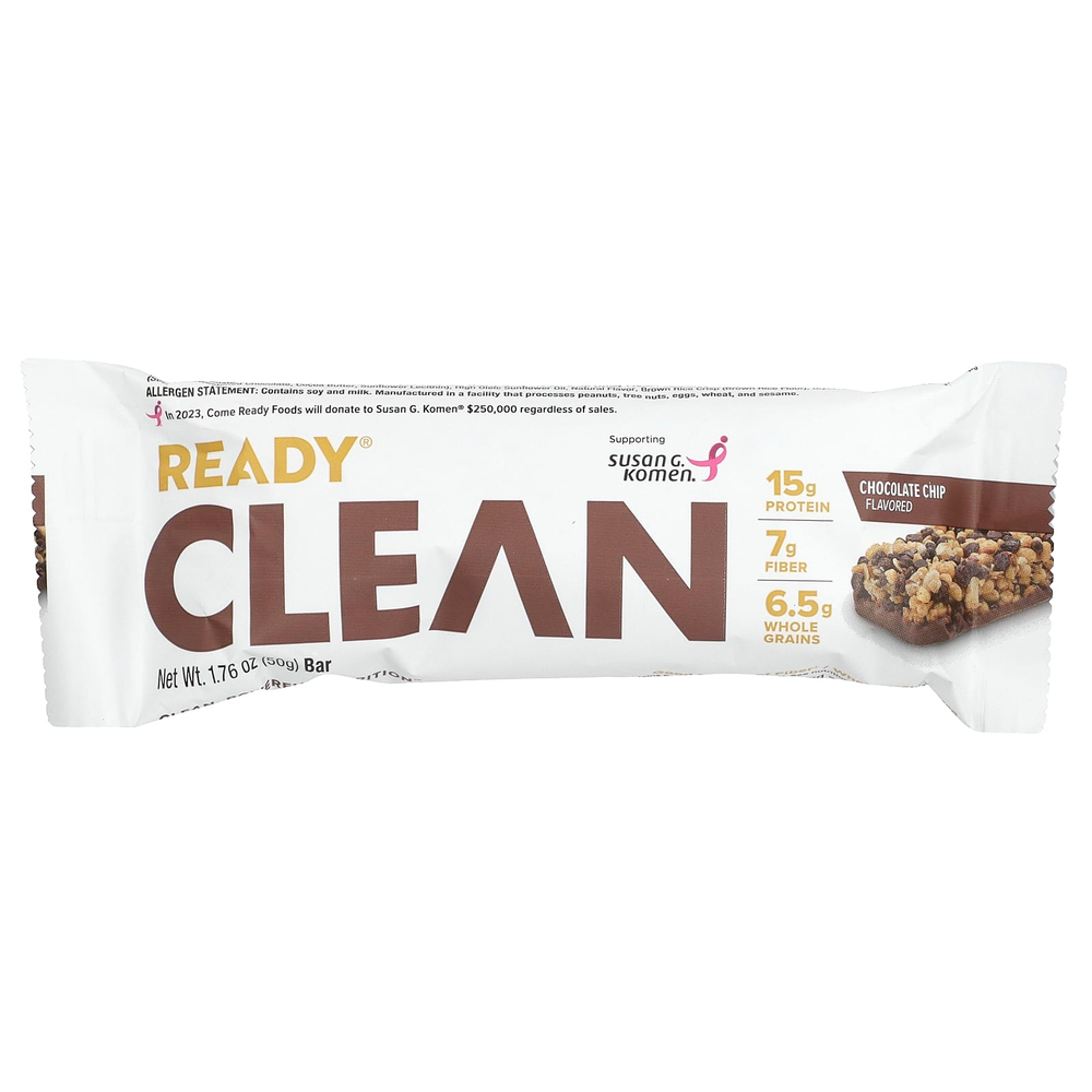 Ready, Clean Protein Bar, шоколадная крошка, 12 батончиков, 50 г (1,76 унции)