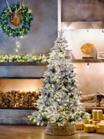 Заснеженная елка с гирляндой встроенной «Saint Paul» (Литая+пвх) 210 см / 2,1 м