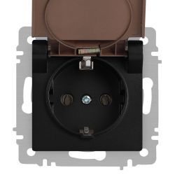 Розетка Intro Accent 6-203-05 2P+E Schuko с крышкой, 16А-250В, IP20, СУ, антрацит | Intro