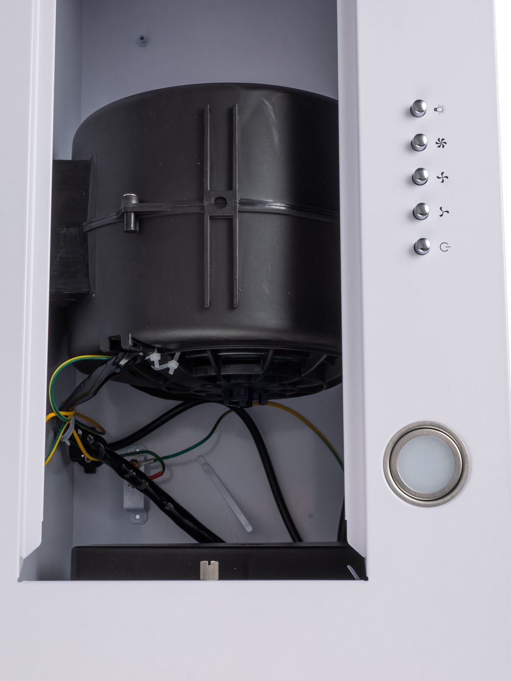 Вытяжка кухонная Quin-60 (WHITE) белый, D150мм, 1200м3/ч, полновстраиваемая, мотор 230Ватт, металл 60см, кнопочное управл.(MACBI)