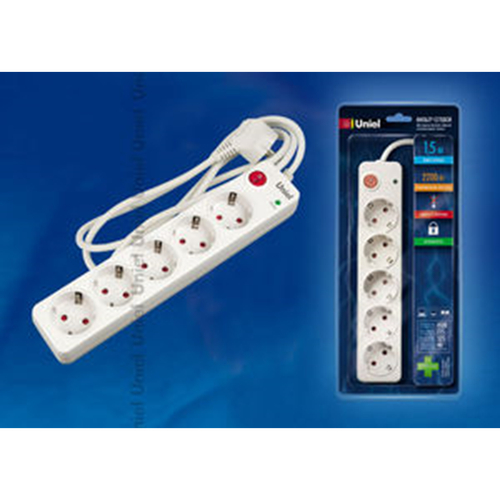 S-GSP5-1,5E Фильтр сетевой Uniel серии «Energy», с/з, 5 гн., шнур 1,5 м, защита от перенапряжения, фильтр помех, термопредохранитель