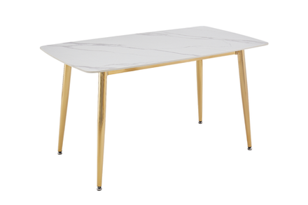 Стол обеденный Ist Casa Рио Голд, 160х90х76 см, белый мрамор Статуарио, глянцевое золото