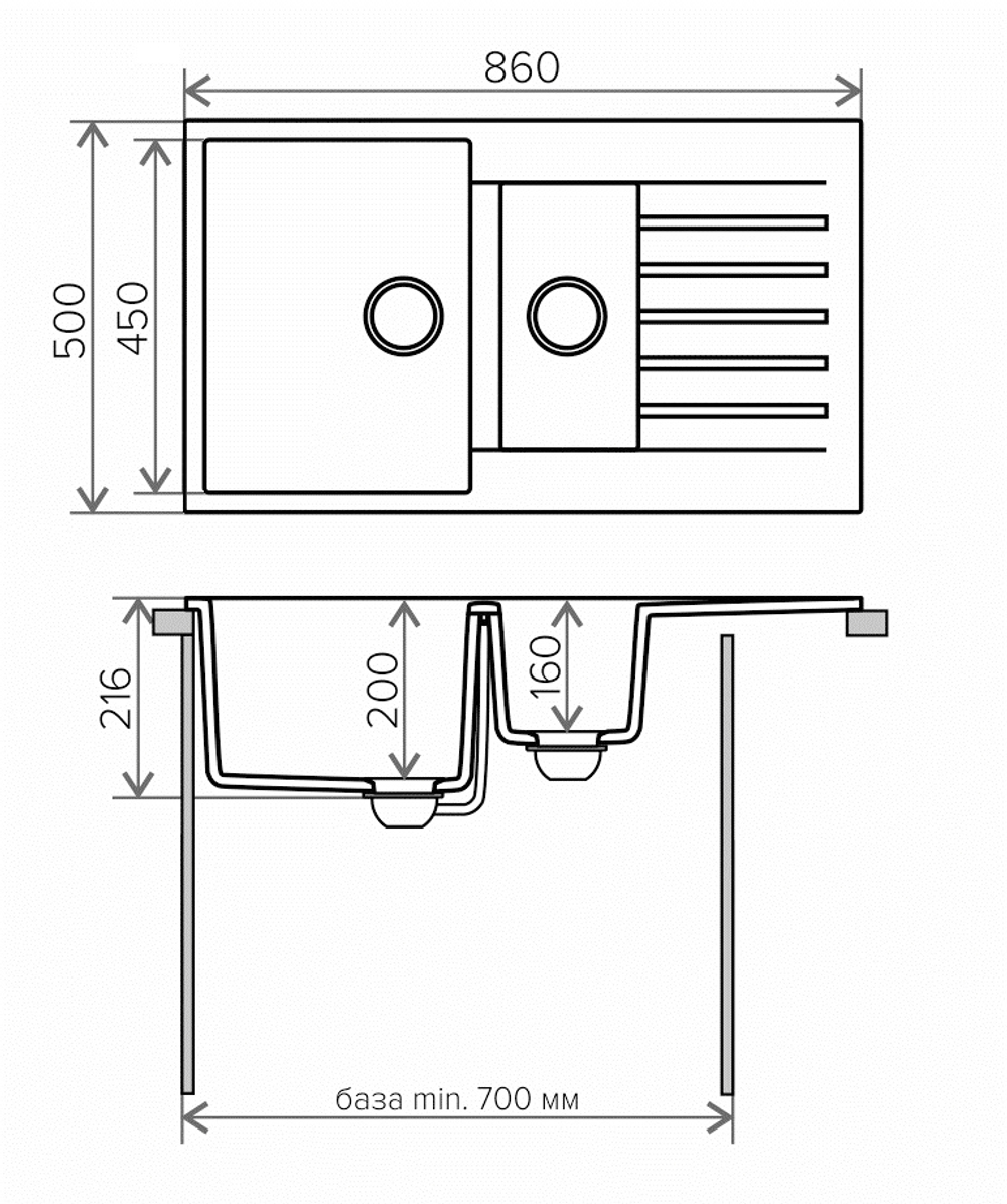 Кухонная мойка Tolero R-118 860x500мм Бежевый №101