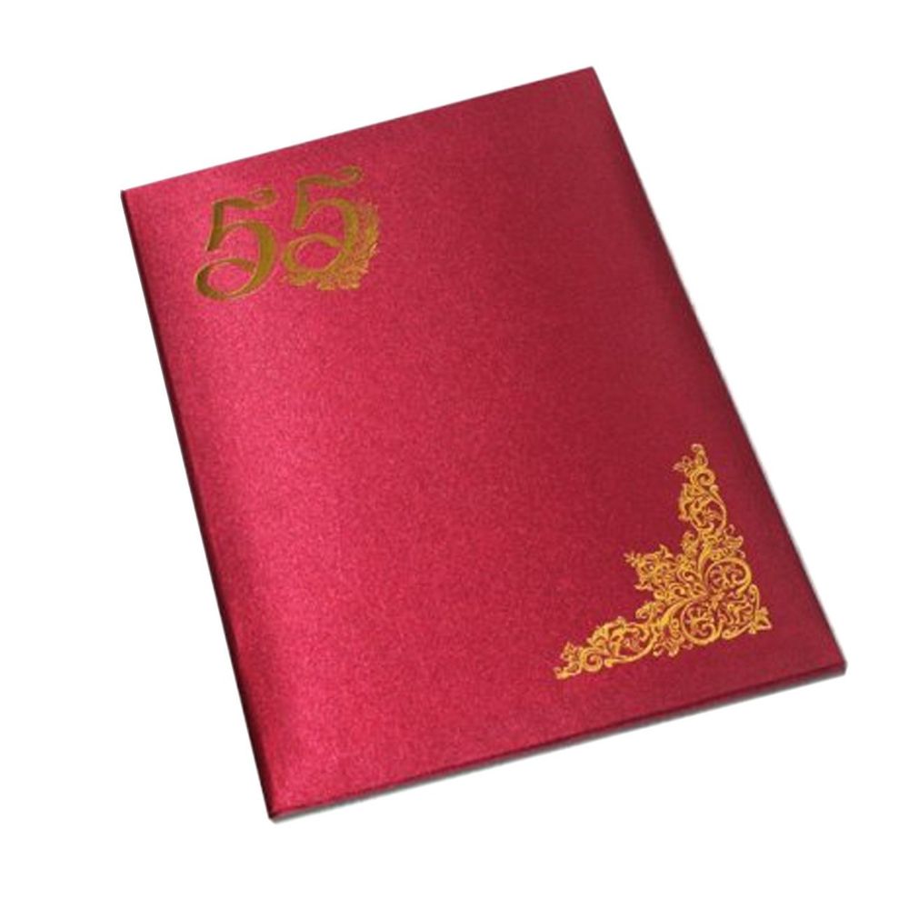Папка адресная, А4, "55 лет", балакрон, жесткая, тисненный золотой уголок, красная