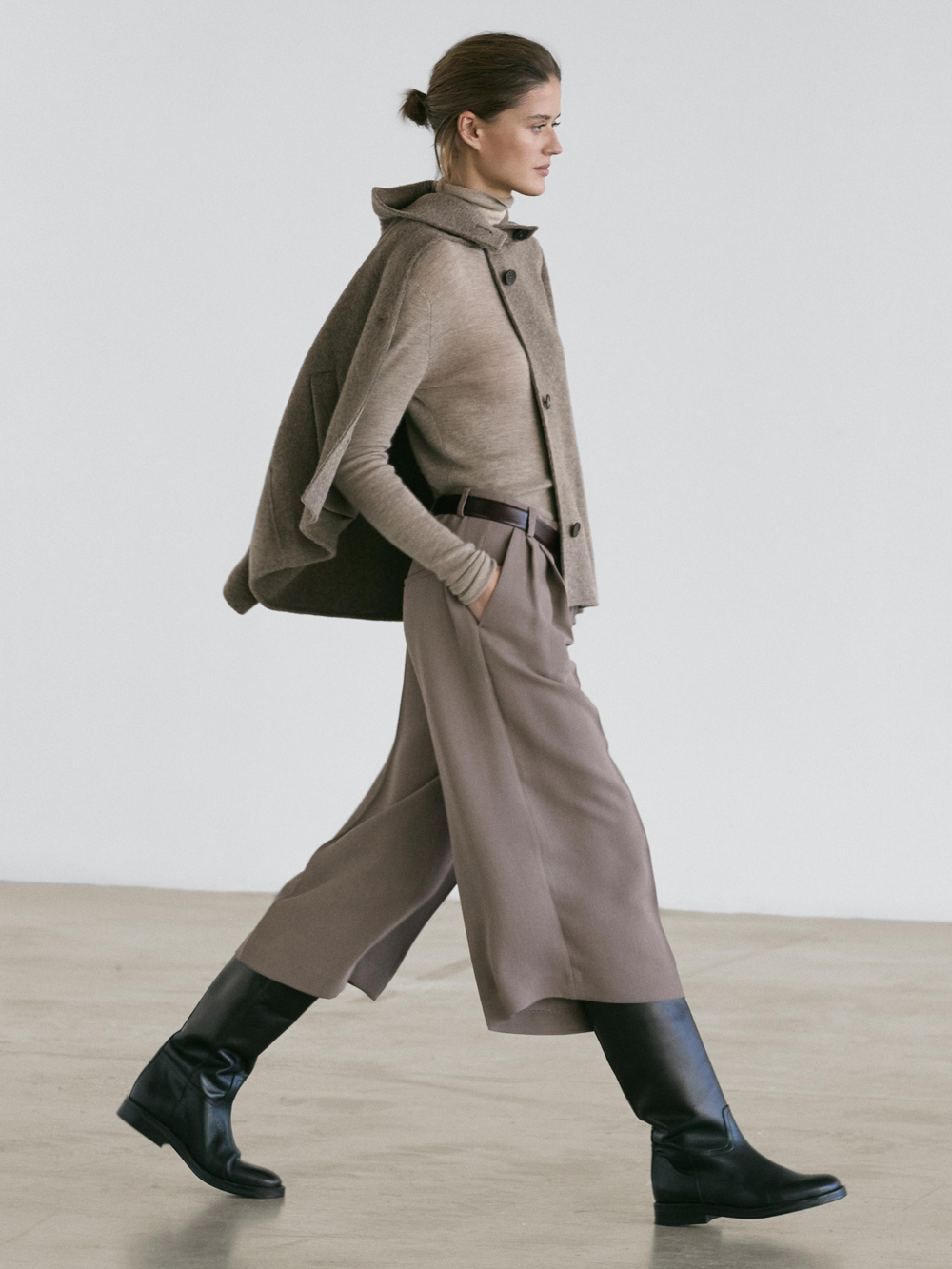 Massimo Dutti Длинные струящиеся бермуды с широкими штанинами, коричневый