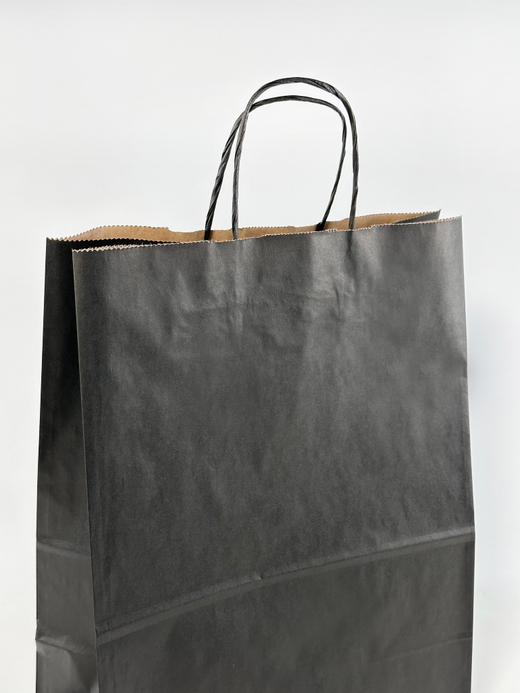 Крафт пакет 260 х 150 х 350 мм с крученными ручками, чёрный, 70 гр/м2