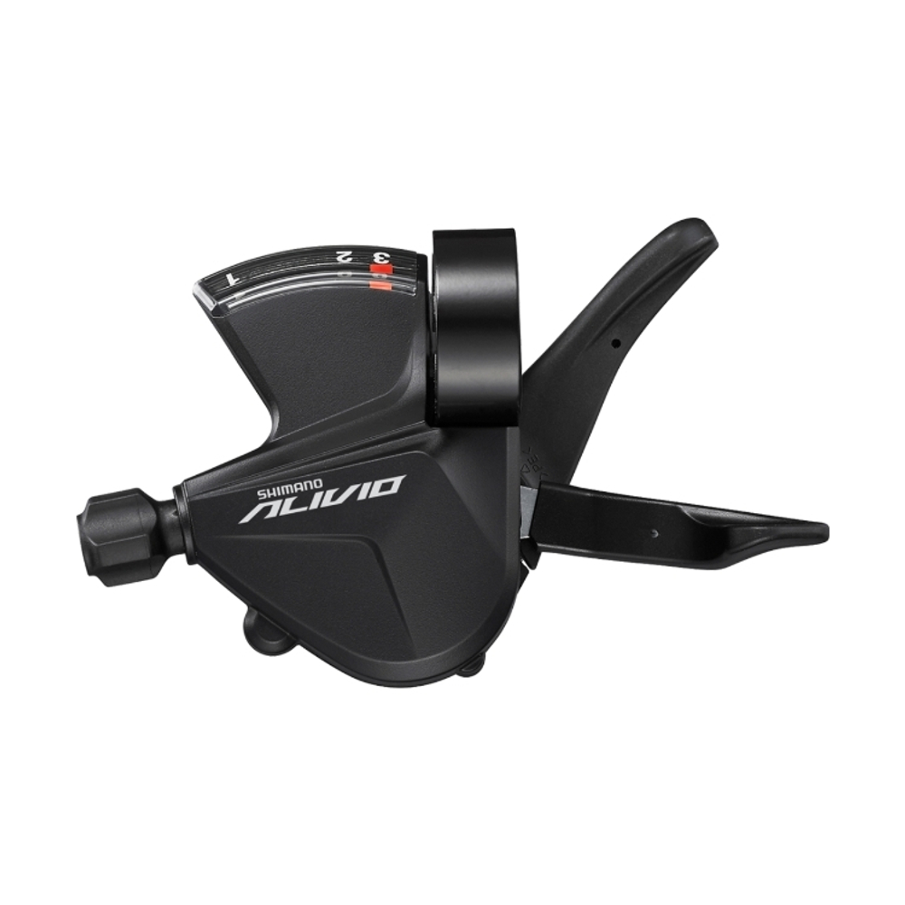 Шифтер Shimano Alivio, M3100-L, левый, 3ск, на хомут, c индикатором, тр. 1800мм