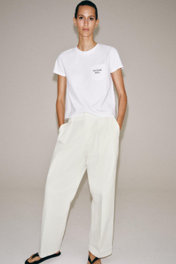 ZARA ФУТБОЛКА С КАРМАНОМ И НАДПИСЬЮ, БЕЛЫЙ