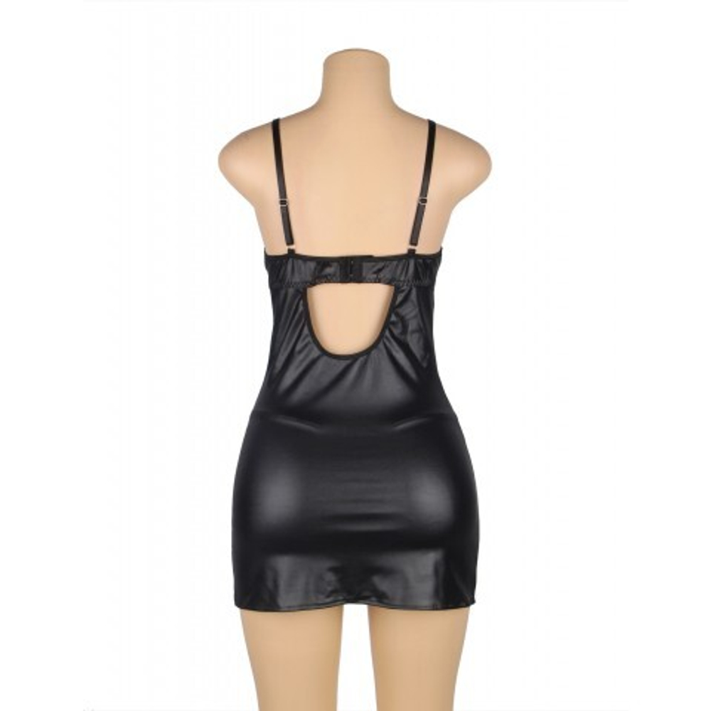 Кожаное платье с кружевом и стрепами Ohyeah Sexy Black +стринги, M-L
