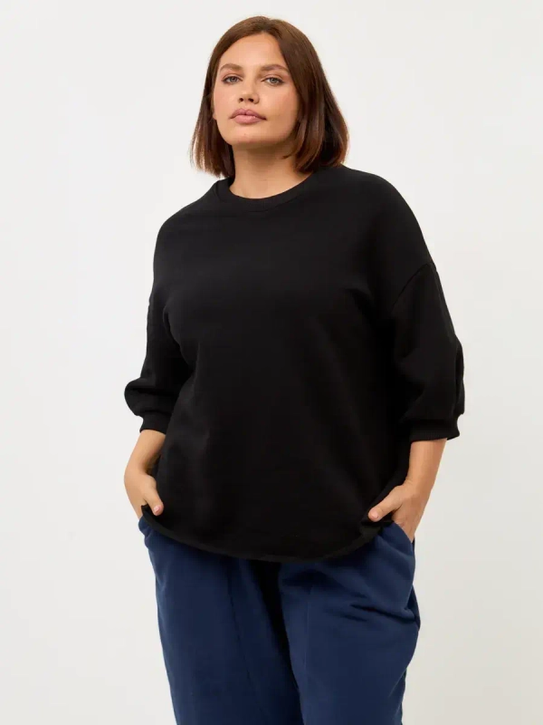 Свитшот оверсайз утепленный с рукавами 3/4 чёрный