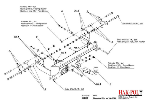 Фаркоп IMIOLA M.008 Mercedes Vito w638 1996-2003, Mercedes Viano w638 1996-2003(паспорт и сертификат в комплекте)(без электрики)