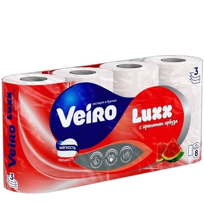 Бумага туалетная VEIRO Luxx Арбуз 3 слоя, 8 рулонов