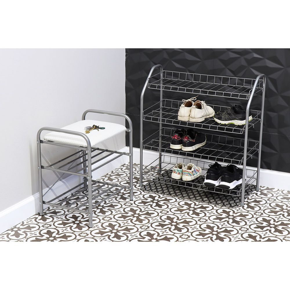 Полка для обуви, мет-л, 3 секц, 44х33х50 см, с сиден, сер, Nika, Б1/С