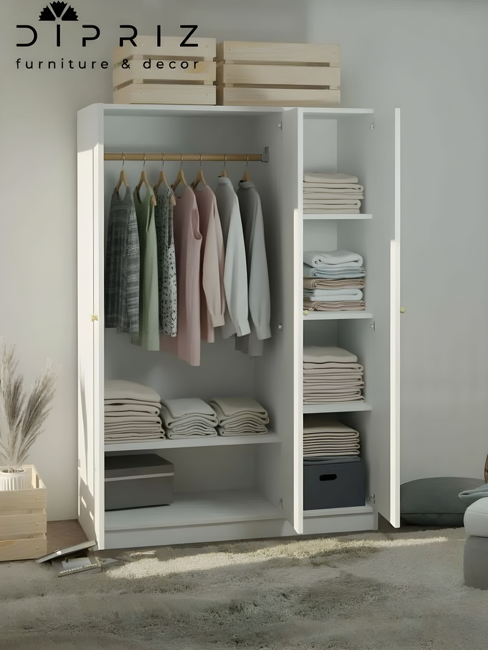 Шкаф 117х55х175, Марм, распашной, для одежды, в прихожую, ванную, белый, Dipriz
