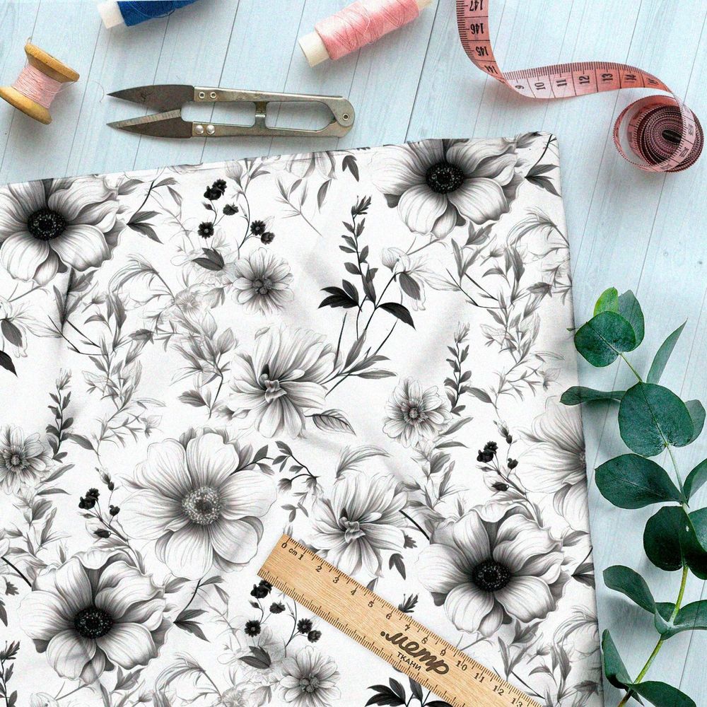 Ткань премиум шифон приглушенная цветочная фантазия