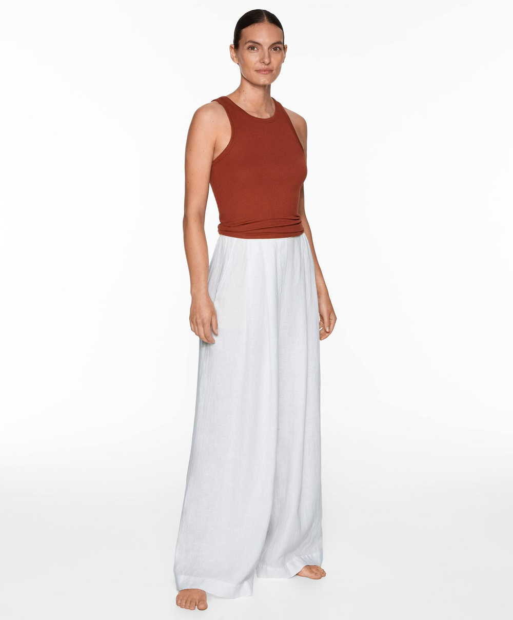 Oysho Топ на бретелях в рубчик, коричневый