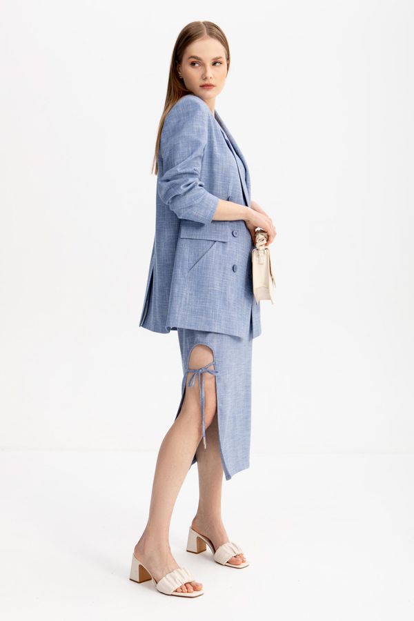 Платье с разрезом из смесового льна