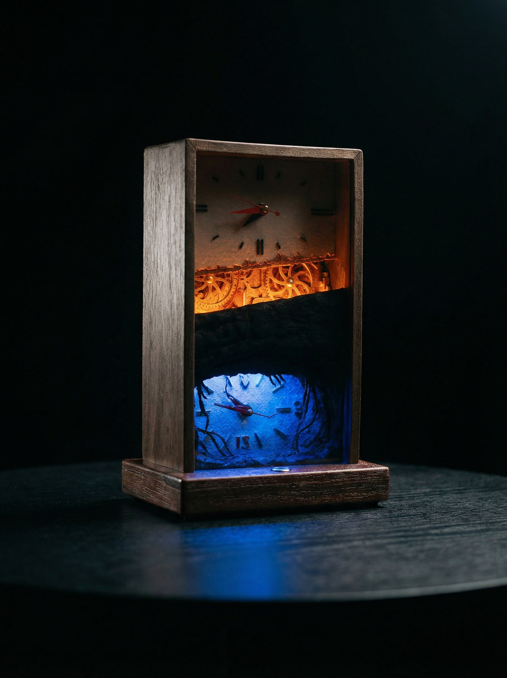 Настольные часы "Изнанка" - арт-объект с двумя циферблатами и подсветкой