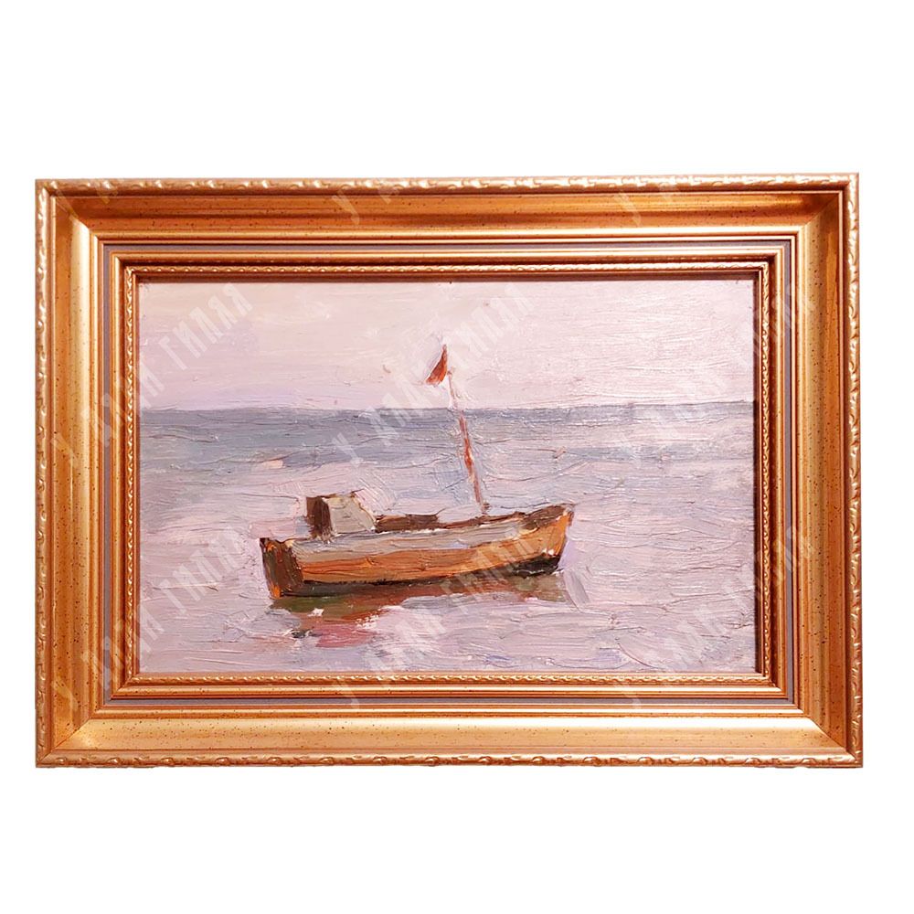 Динес Ю. С. Река в пасмурный день. Этюд. Картон, масло. 1956 г.