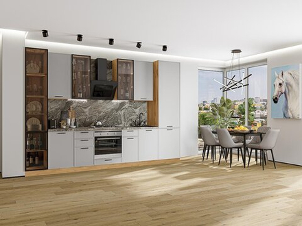 Прямая модульная кухня Фрейм-06 Grey Silk - Дуб Вотан 2340*3400*600