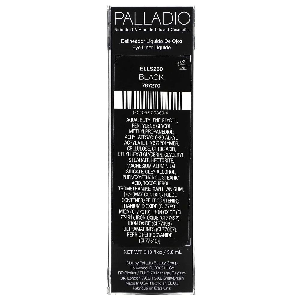 Palladio, жидкая подводка для глаз, черная ELLS260, 3,8 мл (0,13 жидк. унции)