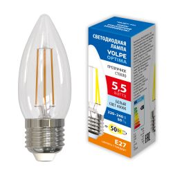 LED-C35-5.5W-4000K-E27-CL-SLF Лампа светодиодная. Форма свеча. прозрачная. Белый свет 4000K. ТМ Volpe