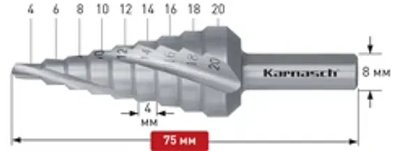 Ступенчатое сверло Ø 4-20 мм, Karnasch, арт. 20.1448