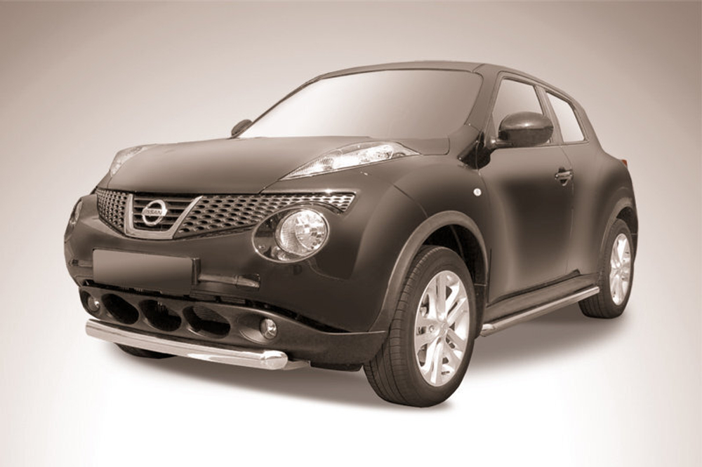 Защита переднего бампера (нержавейка) Nissan Juke 4WD (2010-2014) d76 короткая (черный)