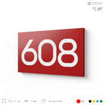 Номер на дверь 608, табличка на дверь для офиса, квартиры, кабинета, аудитории, склада, красная 120х70 мм, Айдентика Технолоджи