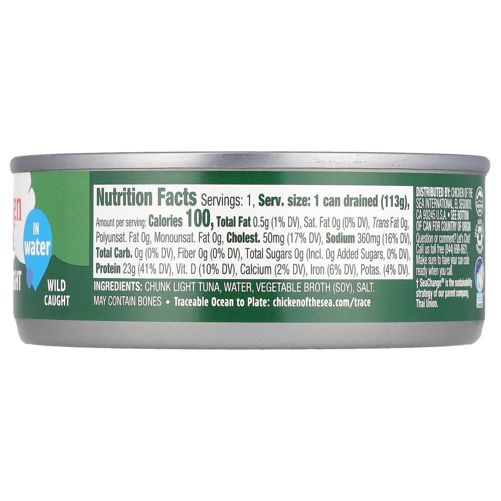Chicken of the Sea, легкие кусочки тунца, в воде, 142 г (5 унций)