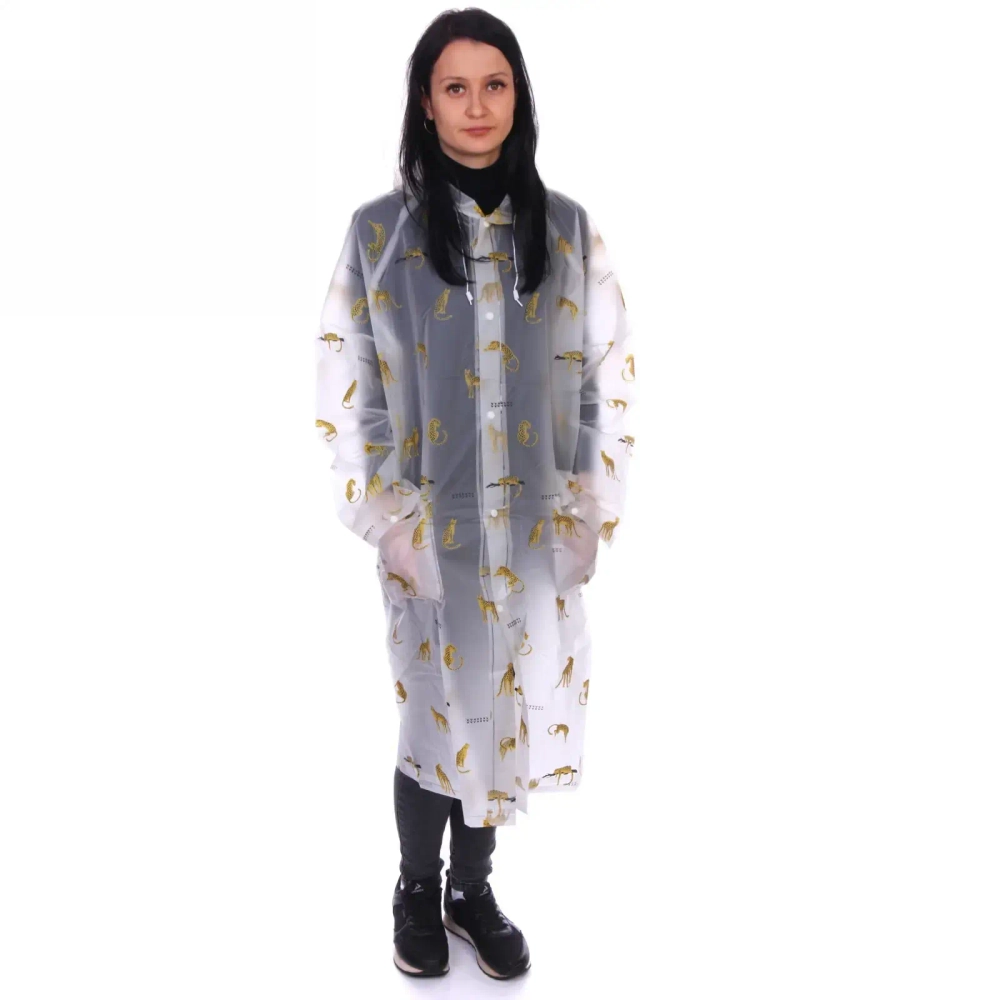 Дождевик-плащ 120 Мкрн 110*62см «Леопард» с капюшоном и завязками, на кнопках, ДоброСад